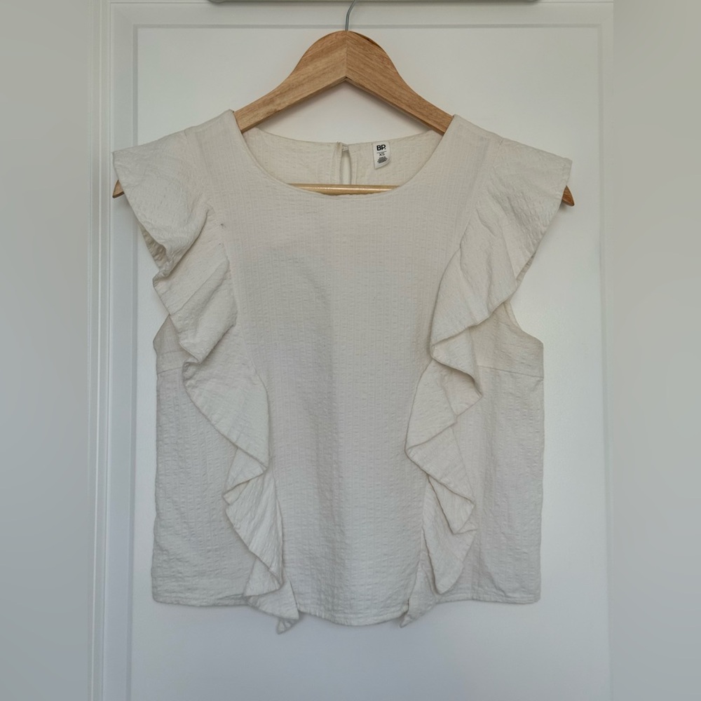 BP - White Sleeveless Ruffled Blouse